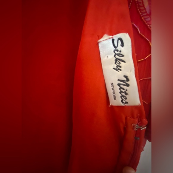 Beaded Red 80’s style Dress with Shoulder Pads Silky Nights New York - Picture 11 of 13